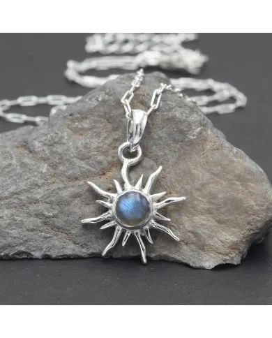 Labradorite Sunburst Pendant Necklace - 925 Sterling Silver Jewelry