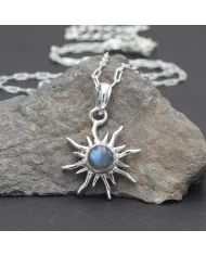 Labradorite Sunburst Pendant Necklace - 925 Sterling Silver Jewelry