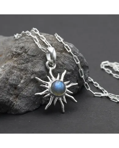Labradorite Sunburst Pendant Necklace - 925 Sterling Silver Jewelry