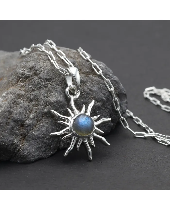 Labradorite Sunburst Pendant Necklace - 925 Sterling Silver Jewelry