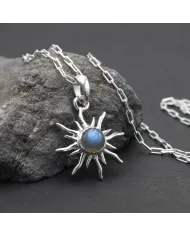 Labradorite Sunburst Pendant Necklace - 925 Sterling Silver Jewelry