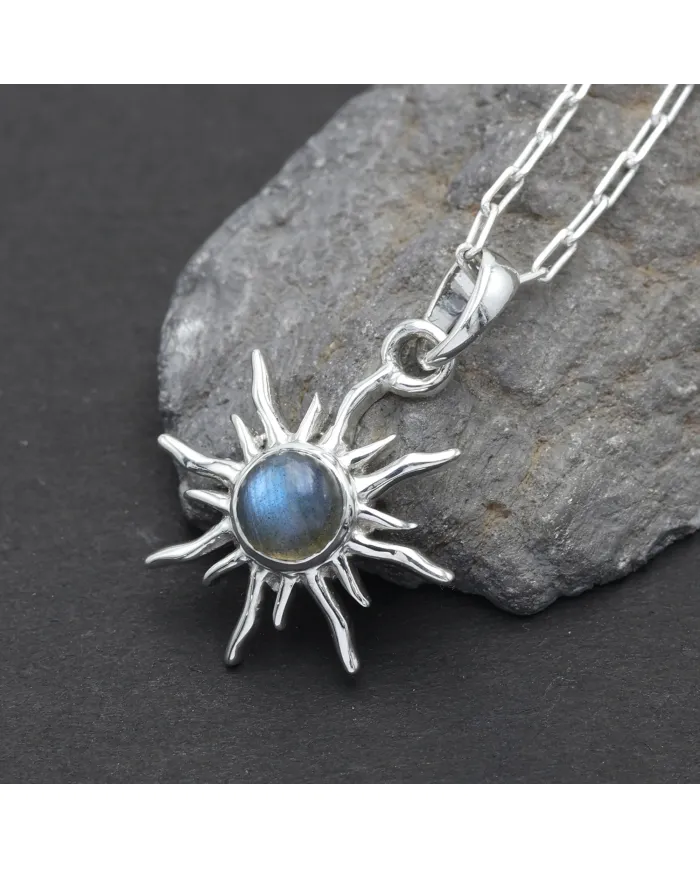 Labradorite Sunburst Pendant Necklace - 925 Sterling Silver Jewelry