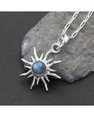 Labradorite Sunburst Pendant Necklace - 925 Sterling Silver Jewelry