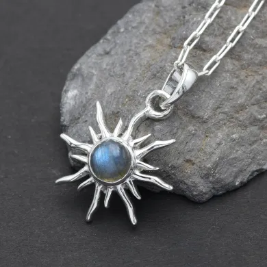 Labradorite Sunburst Pendant Necklace - 925 Sterling Silver Jewelry