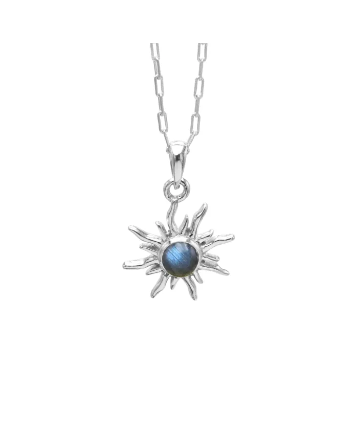 Labradorite Sunburst Pendant Necklace - 925 Sterling Silver Jewelry