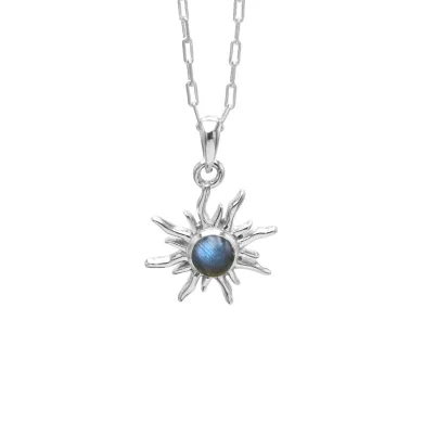 Labradorite Sunburst Pendant Necklace - 925 Sterling Silver Jewelry