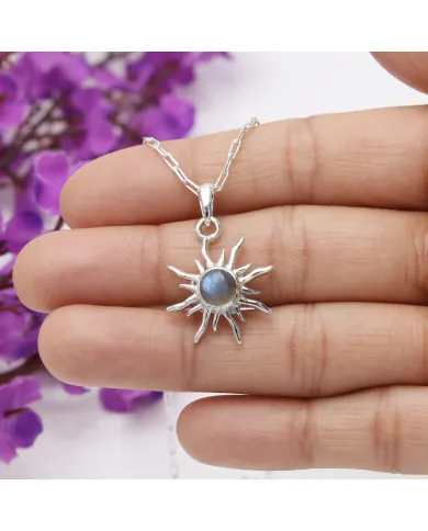 Labradorite Sunburst Pendant Necklace - 925 Sterling Silver Jewelry