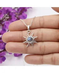 Labradorite Sunburst Pendant Necklace - 925 Sterling Silver Jewelry