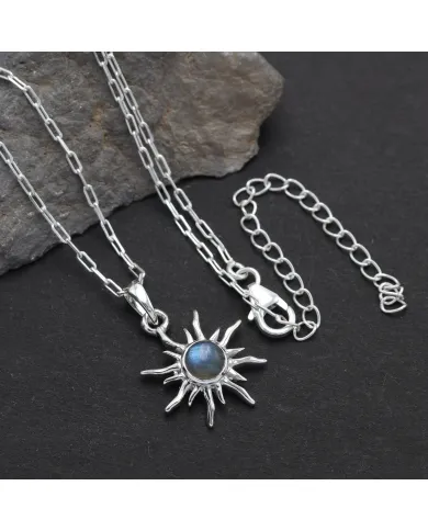 Labradorite Sunburst Pendant Necklace - 925 Sterling Silver Jewelry