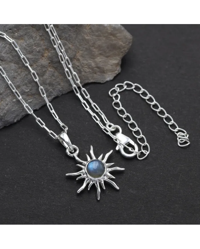 Labradorite Sunburst Pendant Necklace - 925 Sterling Silver Jewelry