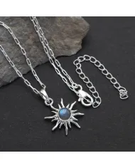 Labradorite Sunburst Pendant Necklace - 925 Sterling Silver Jewelry