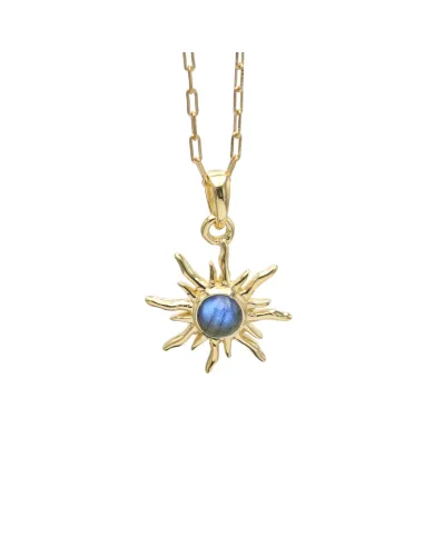 18K Gold Plated Labradorite Sunburst Pendant in 925 Sterling Silver