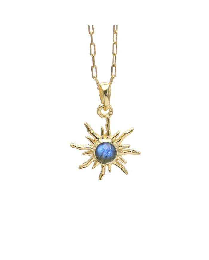 18K Gold Plated Labradorite Sunburst Pendant in 925 Sterling Silver