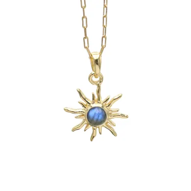 18K Gold Plated Labradorite Sunburst Pendant in 925 Sterling Silver
