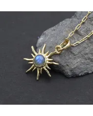 18K Gold Plated Labradorite Sunburst Pendant in 925 Sterling Silver