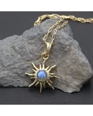 18K Gold Plated Labradorite Sunburst Pendant in 925 Sterling Silver