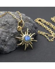 18K Gold Plated Labradorite Sunburst Pendant in 925 Sterling Silver