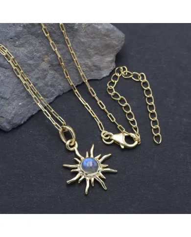 18K Gold Plated Labradorite Sunburst Pendant in 925 Sterling Silver