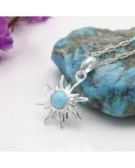 Arizona Turquoise Sunburst Pendant Necklace in 925 Sterling Silver