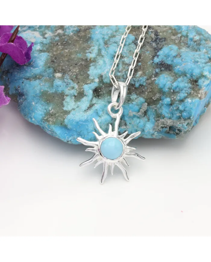 Arizona Turquoise Sunburst Pendant Necklace in 925 Sterling Silver