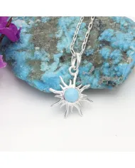 Arizona Turquoise Sunburst Pendant Necklace in 925 Sterling Silver