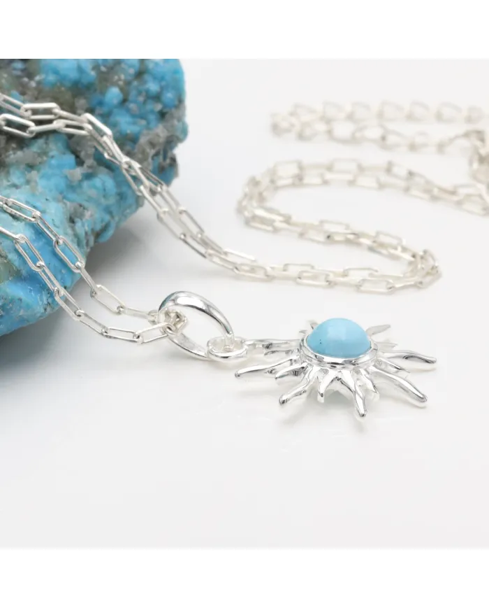 Arizona Turquoise Sunburst Pendant Necklace in 925 Sterling Silver