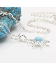 Arizona Turquoise Sunburst Pendant Necklace in 925 Sterling Silver