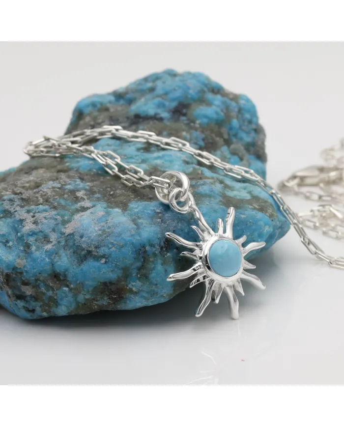 Arizona Turquoise Sunburst Pendant Necklace in 925 Sterling Silver