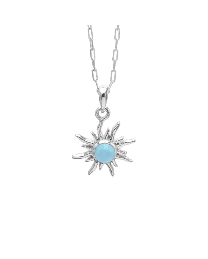 Arizona Turquoise Sunburst Pendant Necklace in 925 Sterling Silver
