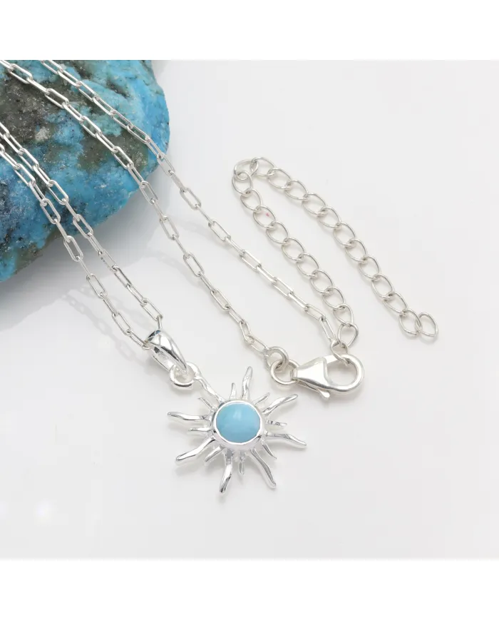 Arizona Turquoise Sunburst Pendant Necklace in 925 Sterling Silver