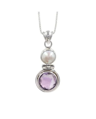 Amethyst & Pearl Pendant in 925 Sterling Silver | Handmade Dainty Jewelry