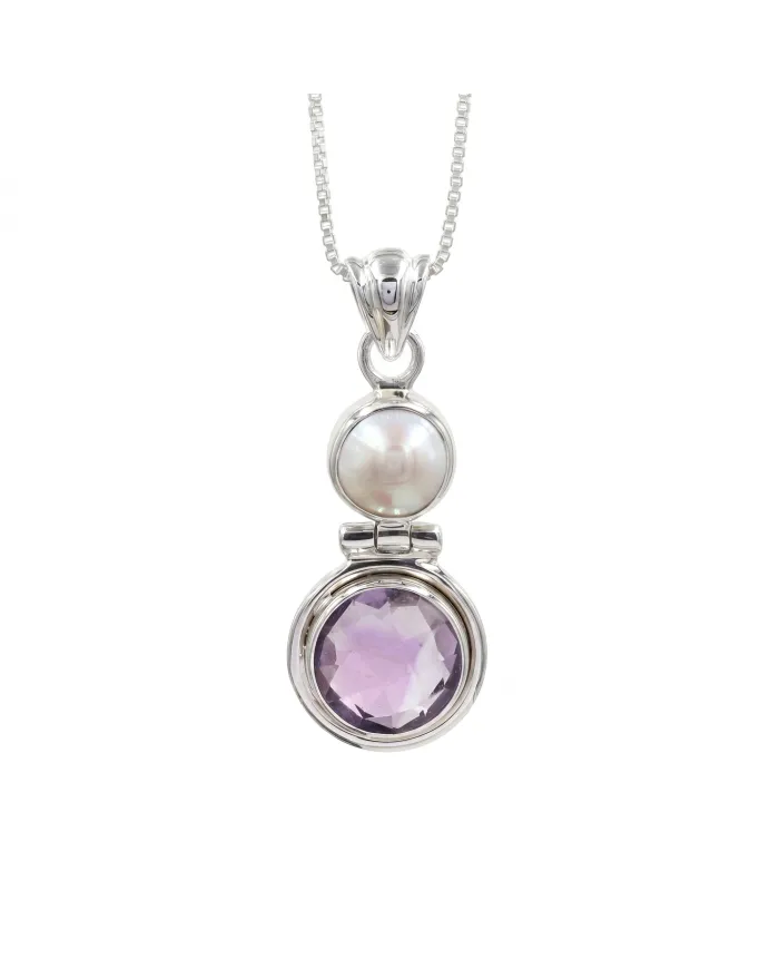 Amethyst & Pearl Pendant in 925 Sterling Silver | Handmade Dainty Jewelry
