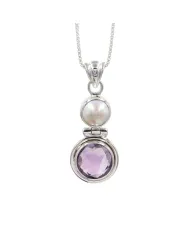 Amethyst & Pearl Pendant in 925 Sterling Silver | Handmade Dainty Jewelry