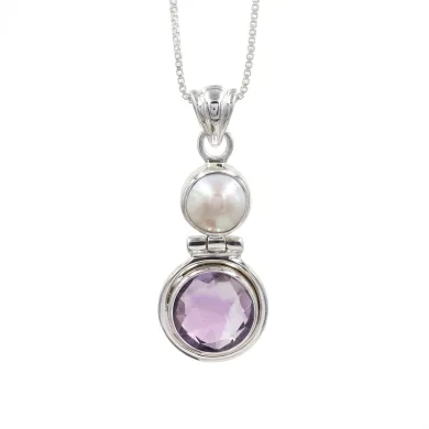 Amethyst & Pearl Pendant in 925 Sterling Silver | Handmade Dainty Jewelry