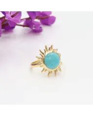 Arizona Turquoise Sunburst Ring - Handmade Gold Plated 925 Silver Jewelry