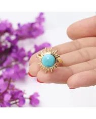 Arizona Turquoise Sunburst Ring - Handmade Gold Plated 925 Silver Jewelry