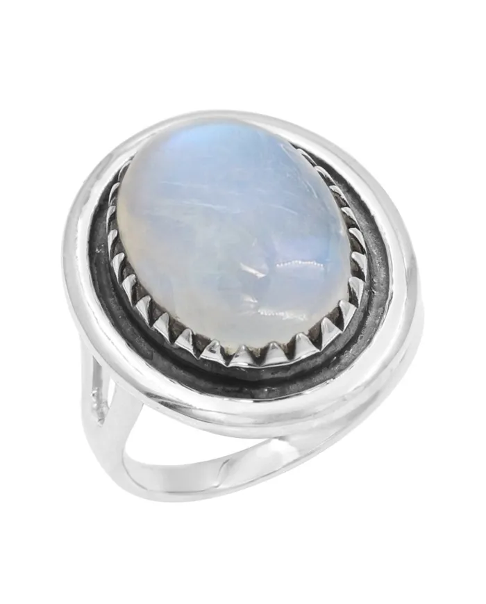 Oval Moonstone Ring in 925 Sterling Silver | Handmade Boho Jewelry