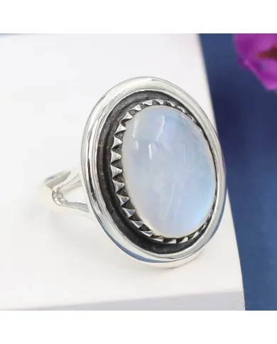 Oval Moonstone Ring in 925 Sterling Silver | Handmade Boho Jewelry