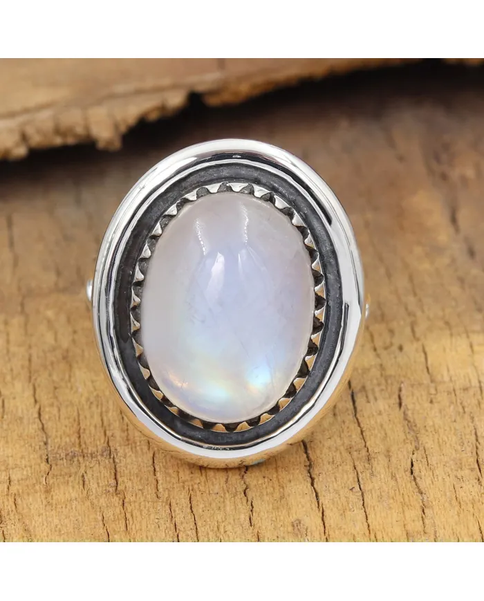 Oval Moonstone Ring in 925 Sterling Silver | Handmade Boho Jewelry