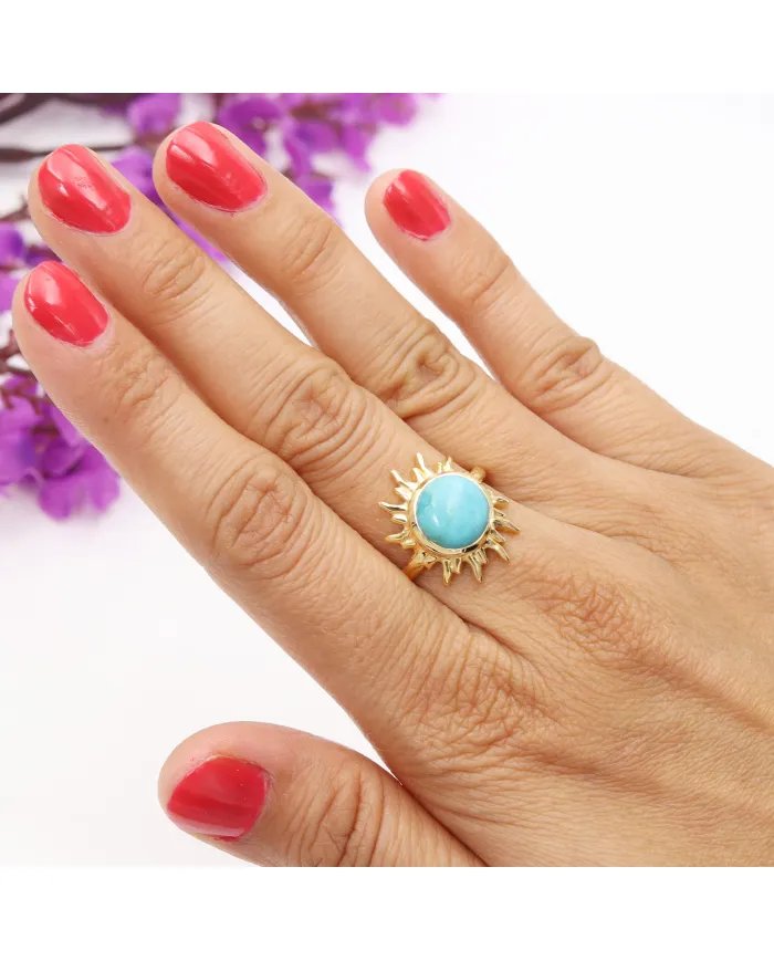 Arizona Turquoise Sunburst Ring - Handmade Gold Plated 925 Silver Jewelry