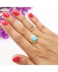 Arizona Turquoise Sunburst Ring - Handmade Gold Plated 925 Silver Jewelry
