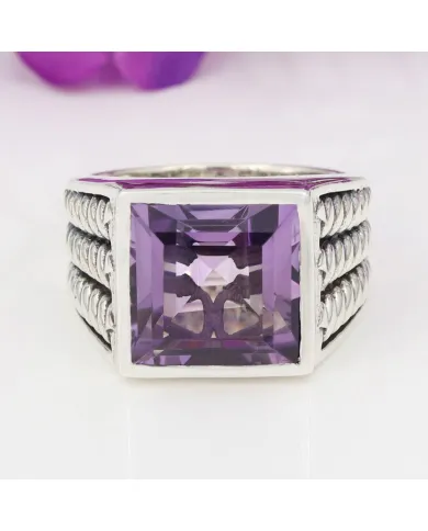 Amethyst Men's Ring – Handmade 925 Sterling Silver Statement Jewelry