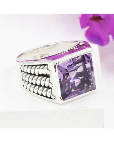 Amethyst Men's Ring – Handmade 925 Sterling Silver Statement Jewelry