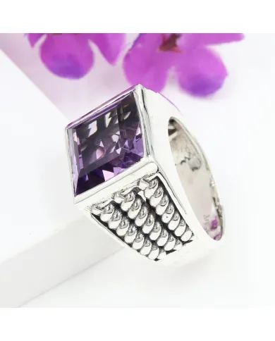 Amethyst Men's Ring – Handmade 925 Sterling Silver Statement Jewelry