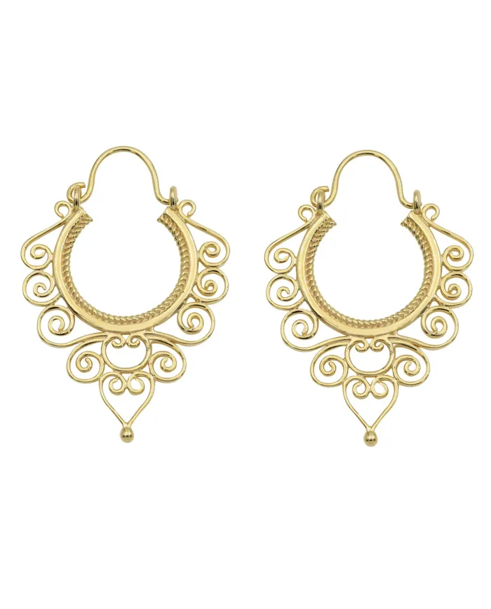 18K Gold Plated Brass Filigree Dangle Earrings – Elegant Boho Jewelry