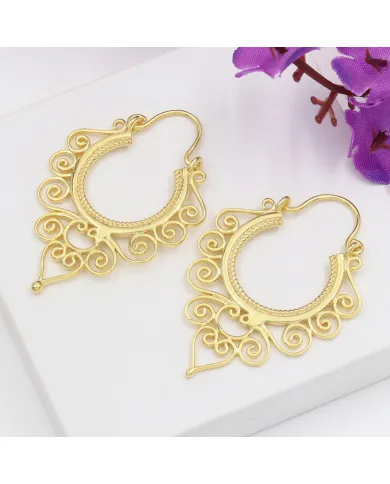 18K Gold Plated Brass Filigree Dangle Earrings – Elegant Boho Jewelry