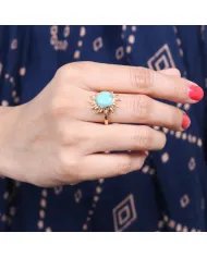 Arizona Turquoise Sunburst Ring - Handmade Gold Plated 925 Silver Jewelry