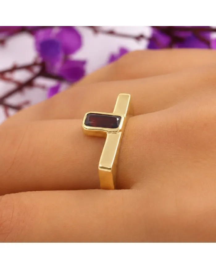 18K Gold Plated Sterling Silver Garnet Ring Handmade Jewelry