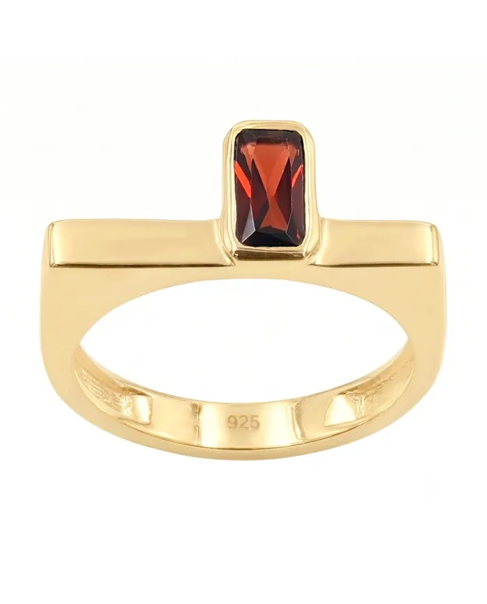 18K Gold Plated Sterling Silver Garnet Ring Handmade Jewelry