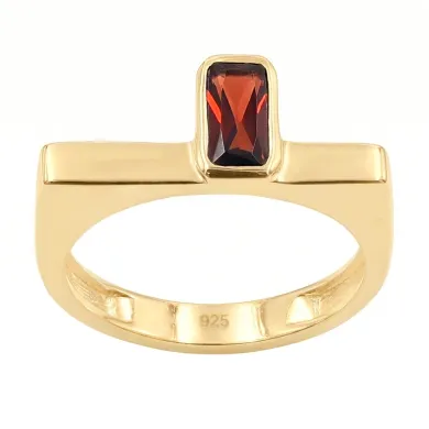 18K Gold Plated Sterling Silver Garnet Ring Handmade Jewelry